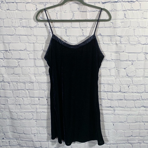 California Dynasty Vintage Y2K Velvet Mini Slip Dress Spaghetti Straps Navy Sz M - Picture 1 of 6